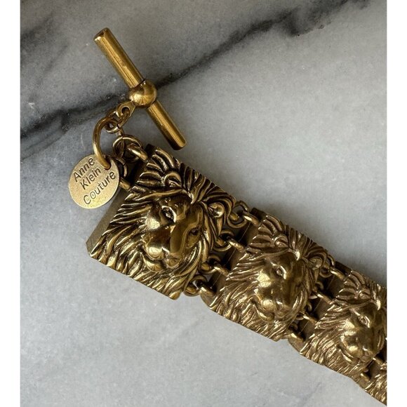 Anne Klein Couture Vintage Lion Link Choker Chunky Necklace Brushed Gold - Picture 8 of 8
